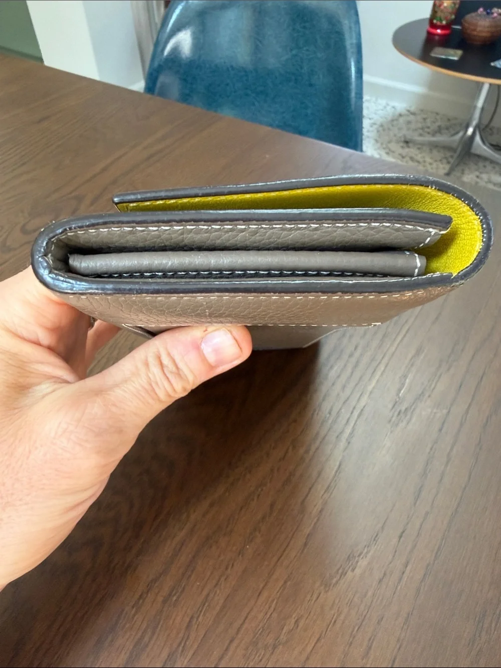 Celine Grayish Taupe/Yellow Leather Continental Wallet